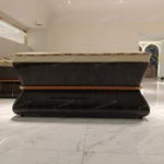 Modern Luxury Seating Collection with Natural Wood Veneer, Handwoven Craftsmanship & Gold Stainless Steel Accents